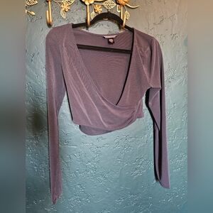 Victoria Secret Ribbed Wrap Long-Sleeve Crop Top - Purple